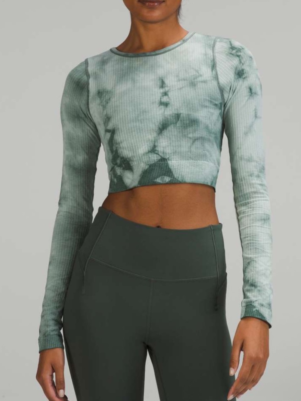 Lululemon Ribbed Tie-Dye Seamless Top in Sage Green